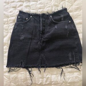 BDG Black Denim Skirt with Frayed Hem